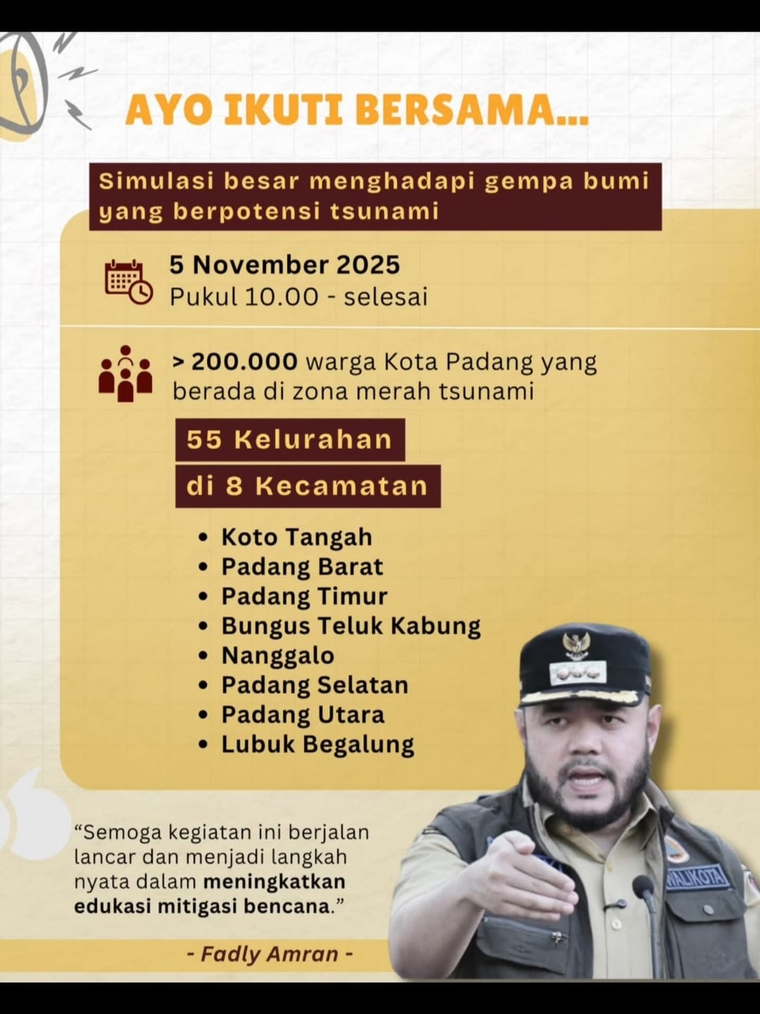 sestama-bnpb-dr.-rustian-ajak-pemko-dan-warga-padang-siaga-hadapi-bencana-lewat-drill-tsunami-2025