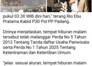 Pol PP Padang Tertibkan Hiburan Malam, SOP Dievaluasi