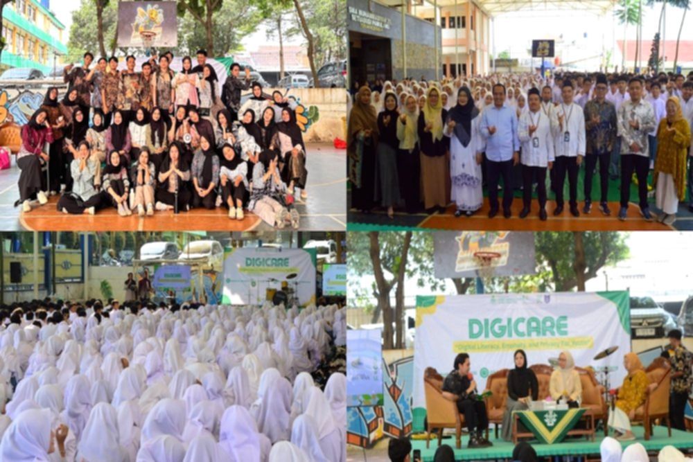 Mahasiswa Ilmu Komunikasi UMJ memberikan edukasi literasi digital dalam program Digicare di SMA Muhammadiyah 25 Setiabudi.