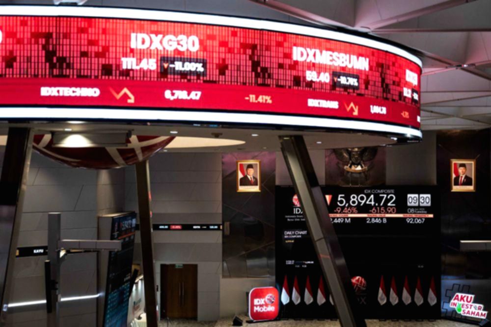 Grafik pergerakan Indeks Harga Saham Gabungan (IHSG) di layar monitor Bursa Efek Indonesia.
