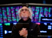 Tampilan layar terminal perdagangan saham Wall Street yang menunjukkan pergerakan indeks S&P 500