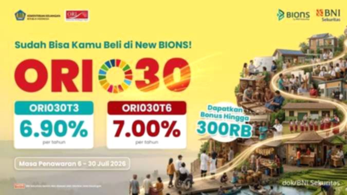 Layar grafik data sisa kuota penjualan Obligasi Negara Ritel seri ORI030 yang semakin menipis.