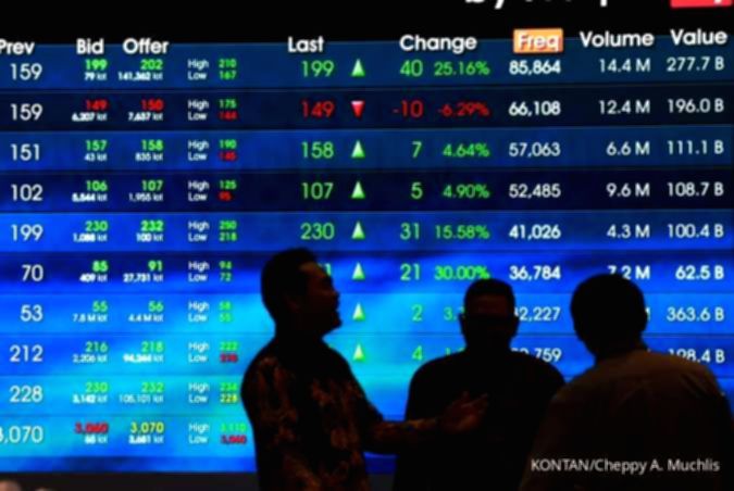 Grafik pergerakan Indeks Harga Saham Gabungan di layar monitor bursa efek